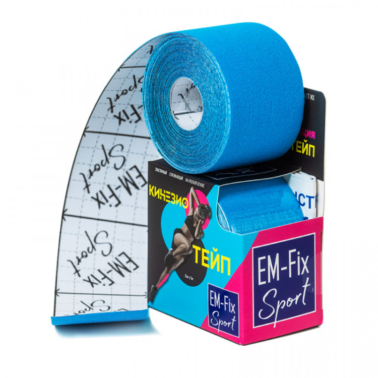 Кинезиологический тейп EM-FIX Sport Tape 5 см 5 м (голубой) базовая фиксация