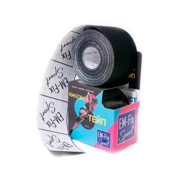 Кинезиологический тейп EM-FIX Sport Tape 5 см 5 м (чёрный) усиленная фиксация