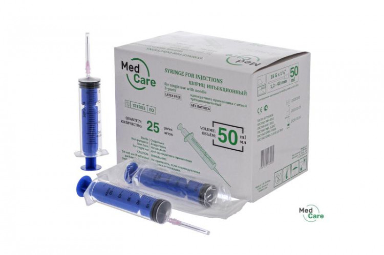 Шприц 50мл MedCare, 3х - компонентный с иглой р-р 18G 1,20 х 40