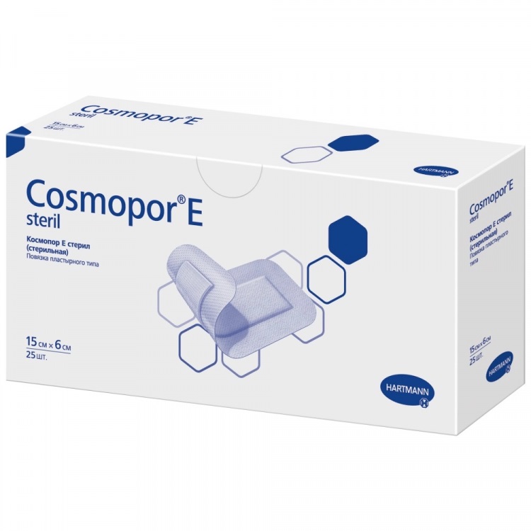 Повязка на рану cамоклеющаяся с впитывающей подушечкой Cosmopor E steril, р-р 15 см. х 6 см., №1/25