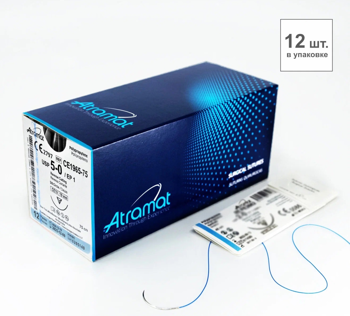 Полипропилен ATRAMAT USP 0, 75 см., с иглой КОЛЮЩАЯ 1/2 HR-30, (в упаковке 12 шт.)