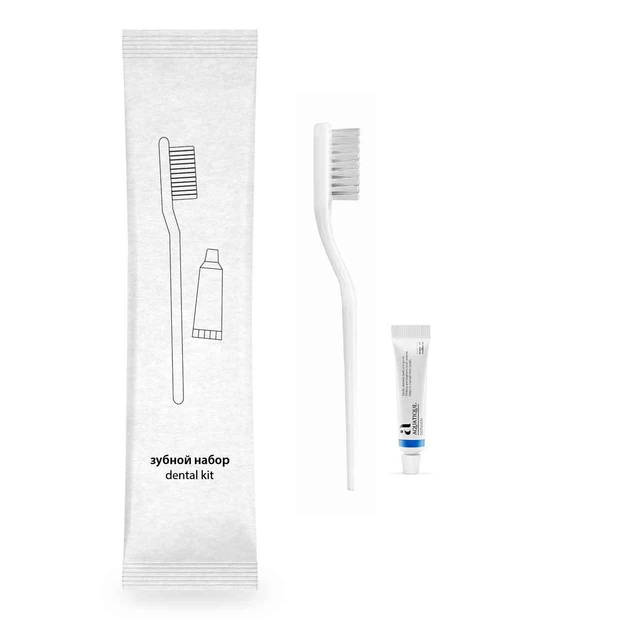 Зубной набор щетка АК РСТ, паста саше-стик Aquatique 5 мл, ЭКО Flow-pack (50 штук)