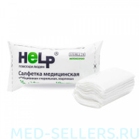 Салфетка марлевая стерильная HELP, 2-х слойные 16 см x 14 см., 36 г.
